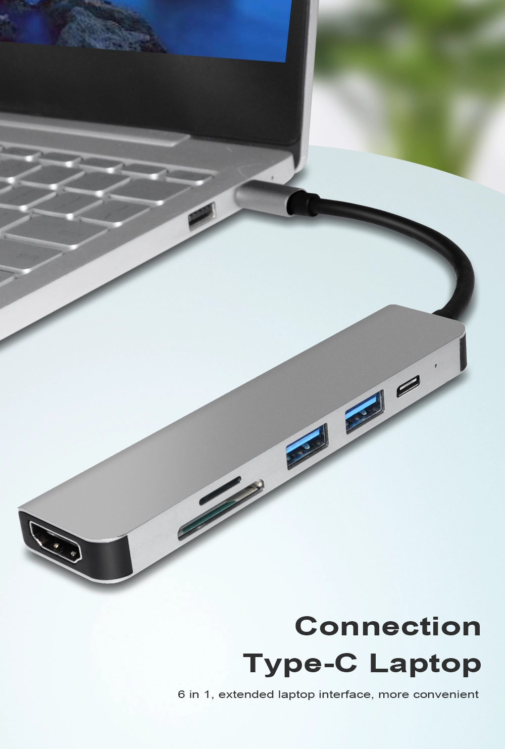E-sun 6 in 1 Type c Hub Docking USB C Hub with UHD for Laptop