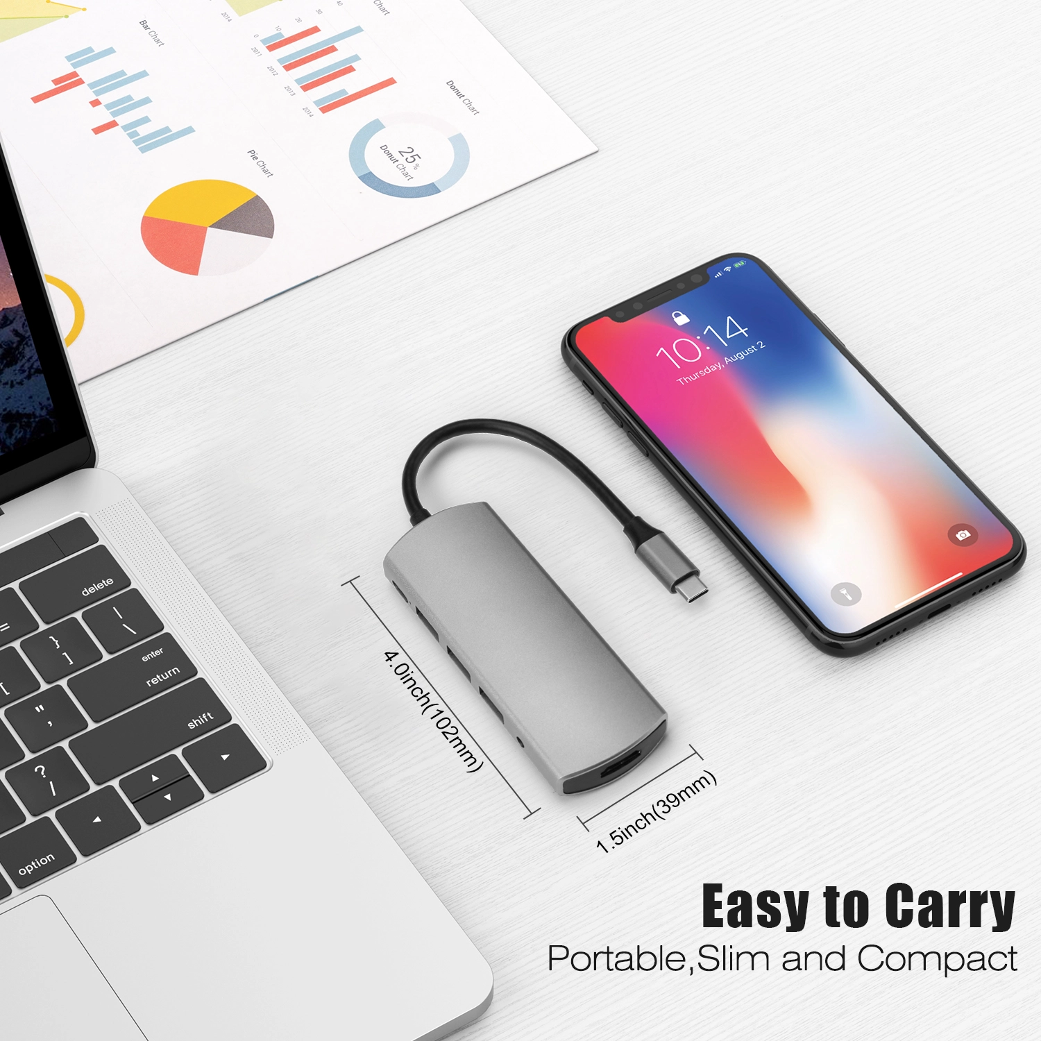 Hub USB C di tipo c multi-porta in alluminio con USB3.0 * 3 PD HDMI + dock audio per laptop di tipo C.