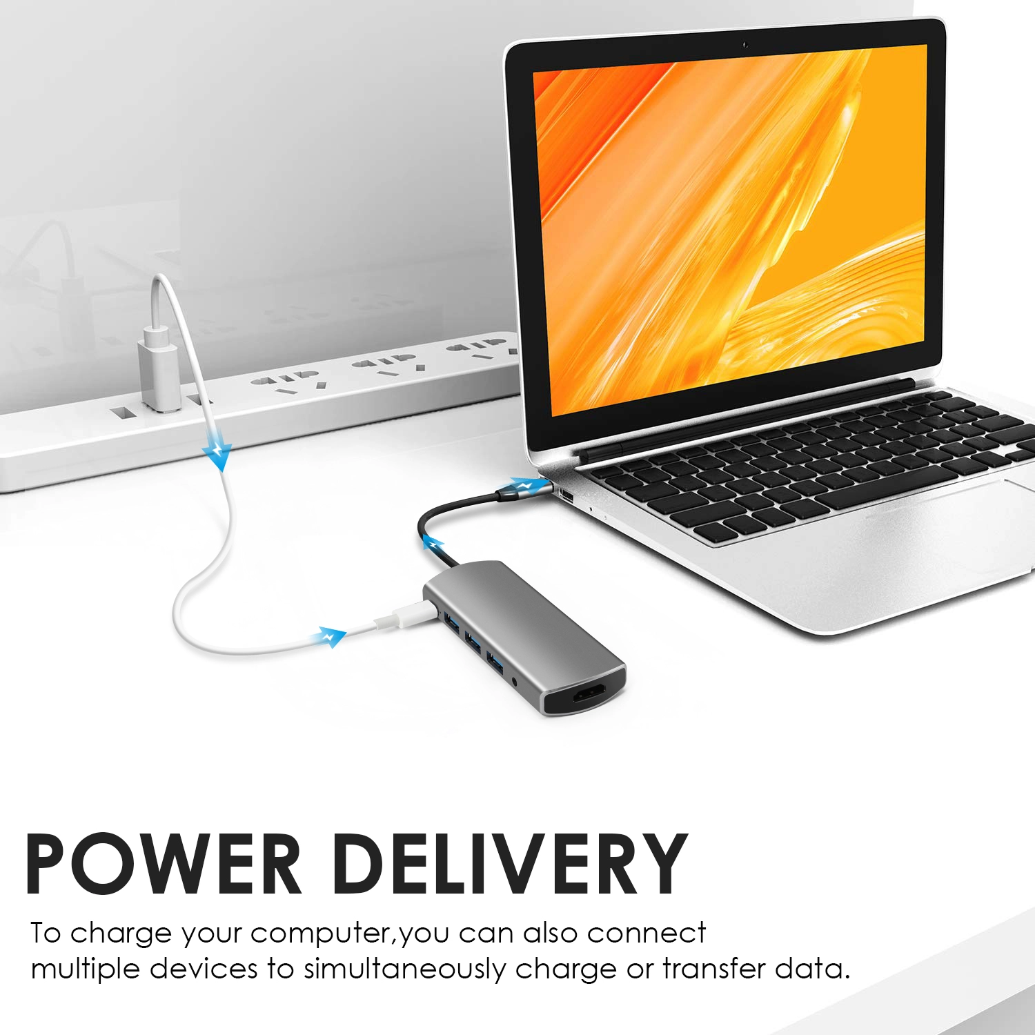 Hub USB C di tipo c multi-porta in alluminio con USB3.0 * 3 PD HDMI + dock audio per laptop di tipo C.