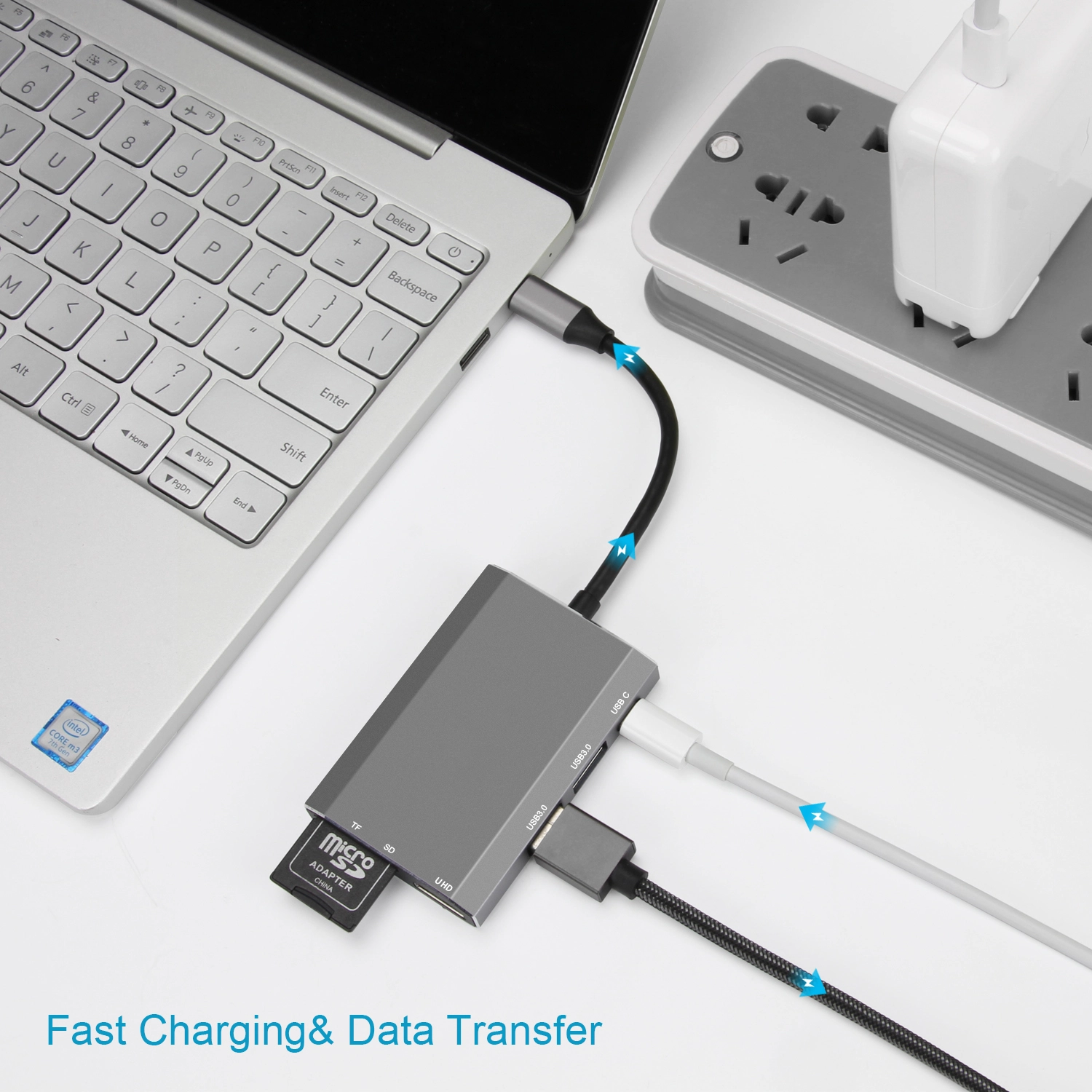 Multiport E-Sun 6 in1 tipo C per macbook con lettore di schede SD e TF, 4K UHD e adattatore docking USB tipo C 3.1 USB C HUB
