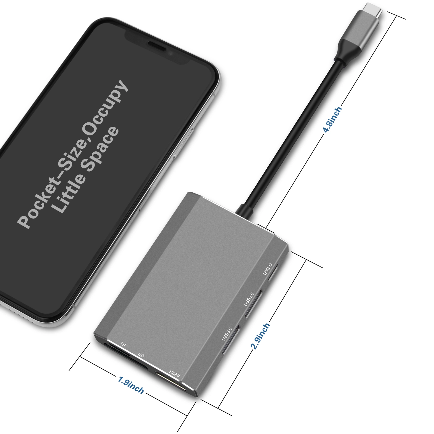Multiport E-Sun 6 in1 tipo C per macbook con lettore di schede SD e TF, 4K UHD e adattatore docking USB tipo C 3.1 USB C HUB