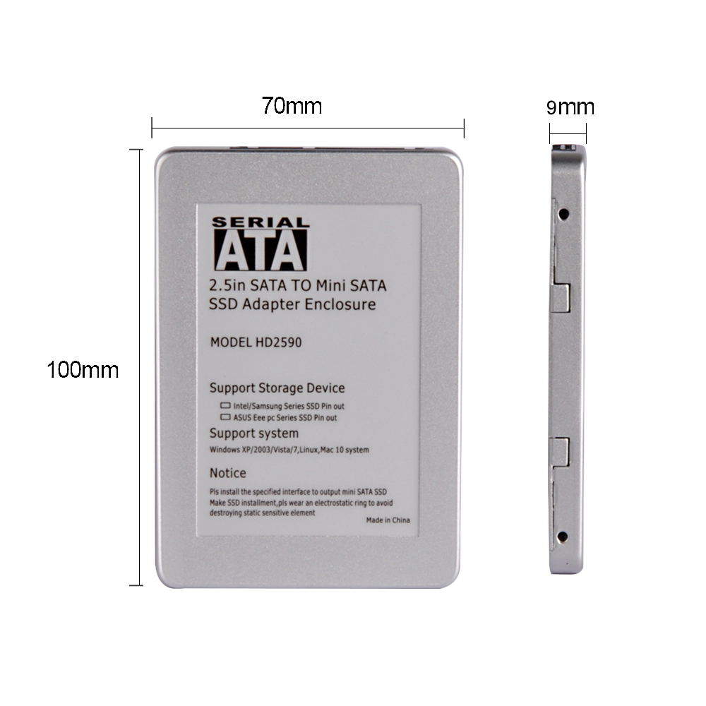 Chine HD2590-mi 9.0 mm mSATA SSD à 2,5 HDD Converter adapter case fabricant