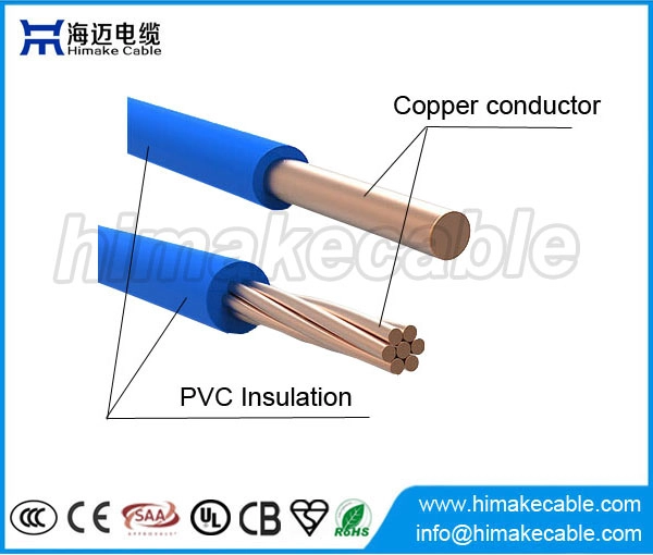 PVC 600V الموصلات النحاسية المعزولة "مشاركة الهيئة الكابلات الكهربائية" 75℃