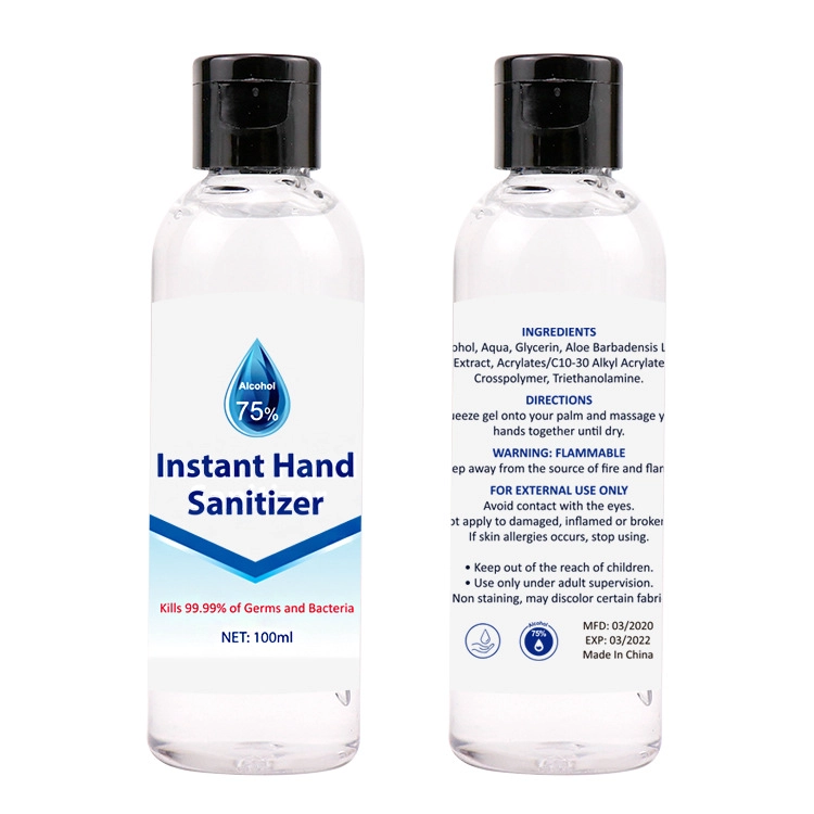 100ml 75% Alcohol Gel Hand Sanitizer Alcohol Hand Sanitizer Gel Antibacterial CE factory