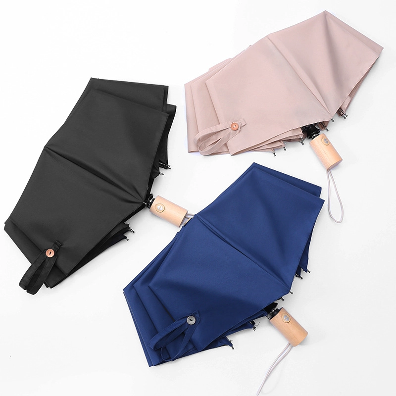 2020 Hot sale high quality custom pongee fabric 3fold umbrella promotional rain umbrella blue