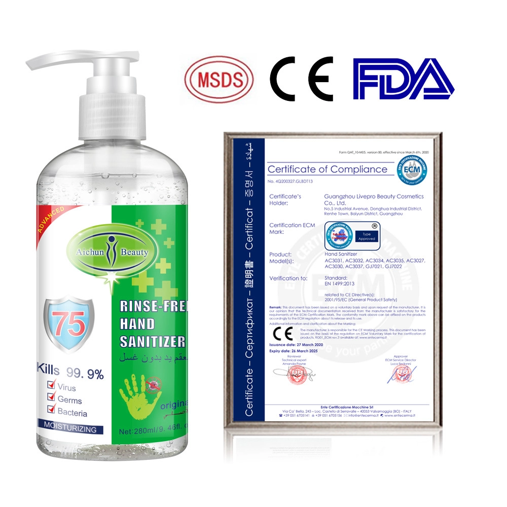 75% Alcohol Gel Hand Sanitizer Gel Antibacterial Alcohol Hand Sanitizer Gel 280ml Wash Disinfectant