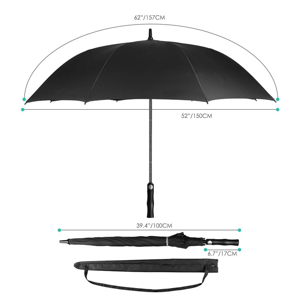 الصينية مصنع 60 بوصة Windproof اضافية كبيرة للماء 8 الأضلاع التلقائي المفتوحة للجولف عصا مظلة سوداء