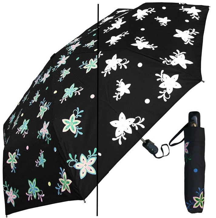 Custom Logo Ladies Sun Protection黑色紧凑型自动开合式3折叠伞