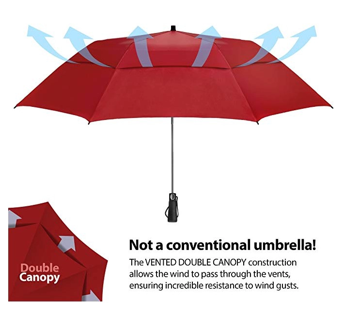Customized Automatic Open Strong Waterproof Double Canopy 2 Folding Golf Rain Umbrellas