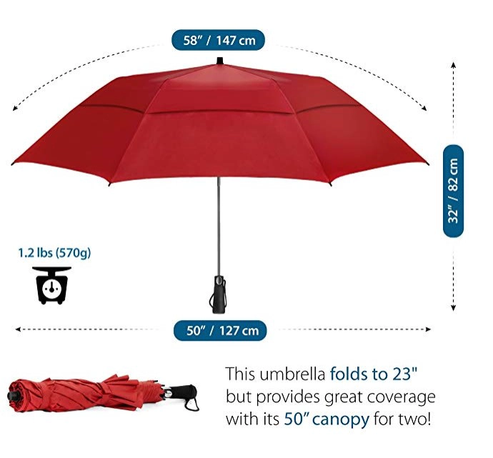 Customized Automatic Open Strong Waterproof Double Canopy 2 Folding Golf Rain Umbrellas