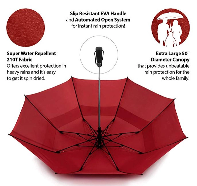 Customized Automatic Open Strong Waterproof Double Canopy 2 Folding Golf Rain Umbrellas