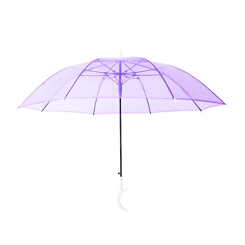 Disposable automatic colorful Moon Handle Straight POE transparent Clear Umbrella