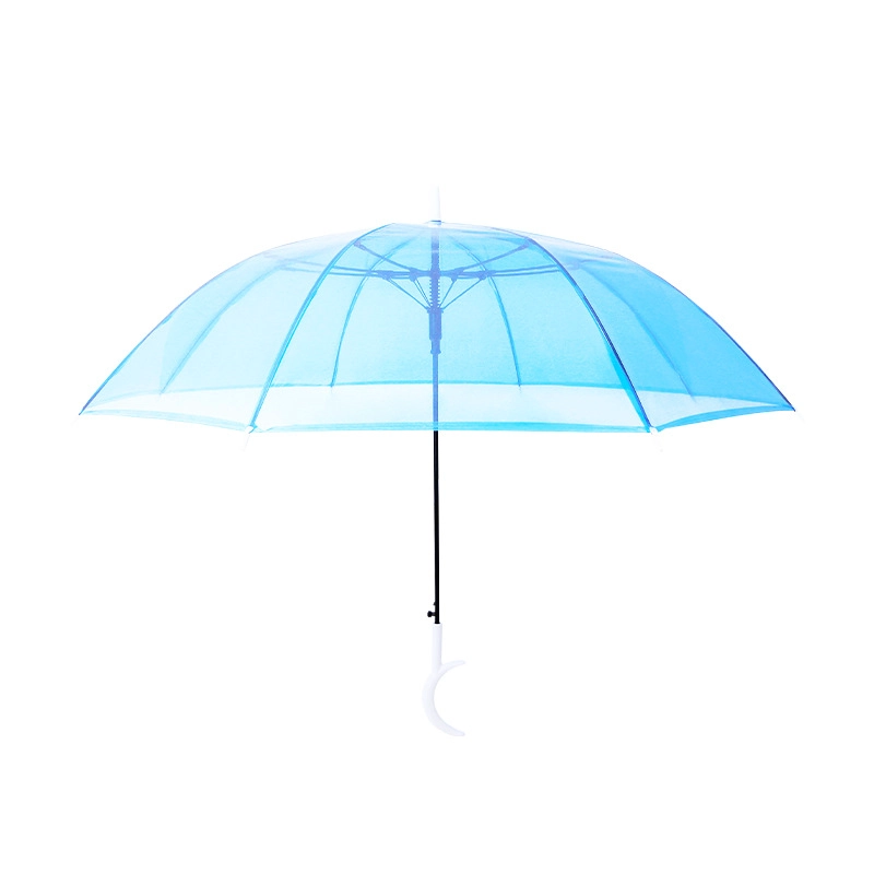 Disposable automatic colorful Moon Handle Straight POE transparent Clear Umbrella