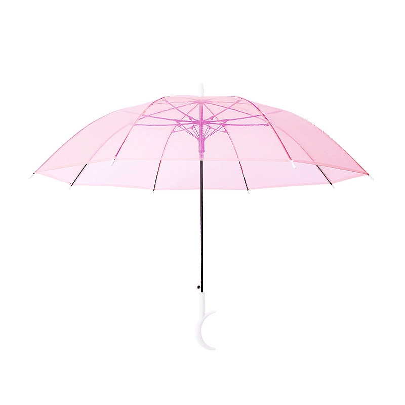 Disposable automatic colorful Moon Handle Straight POE transparent Clear Umbrella