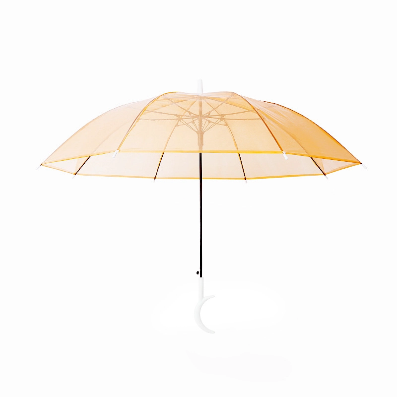 Disposable automatic colorful Moon Handle Straight POE transparent Clear Umbrella