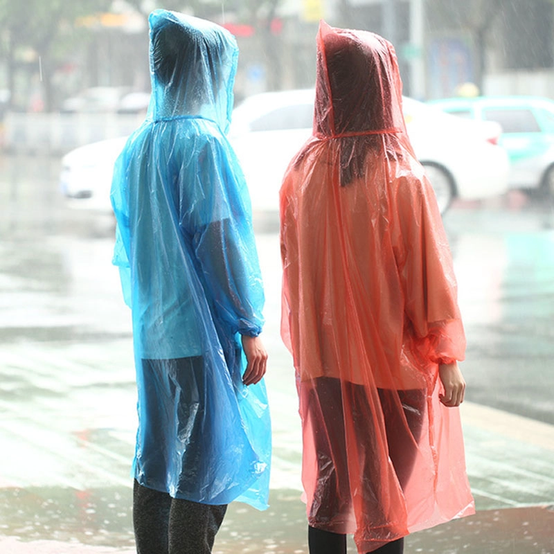 Emergency one time rain poncho plastic packable rain coat ponchos for hiking