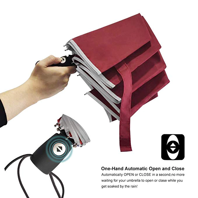 HIgh quality windproof foldable umbrella 95cm 8ribs fiberglass frame 3 folding umbrella with reflective strap