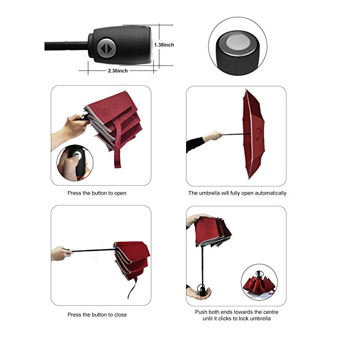 HIgh quality windproof foldable umbrella 95cm 8ribs fiberglass frame 3 folding umbrella with reflective strap