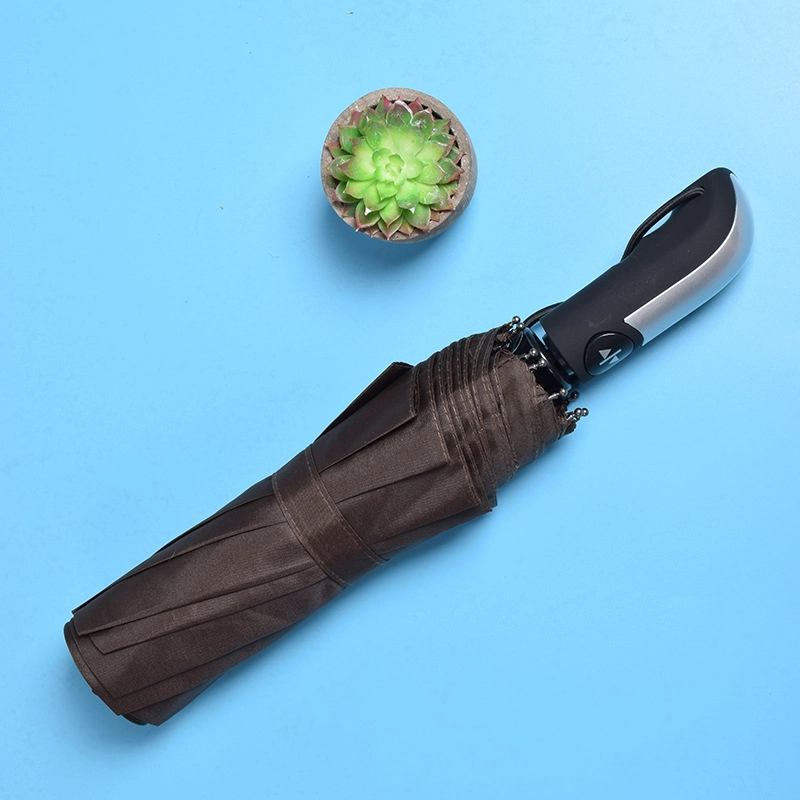 High quality custom pongee fabric 3fold umbrella promotional rain umbrella gray