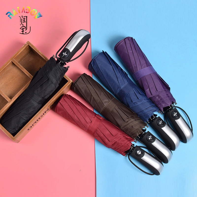 High quality custom pongee fabric 3fold umbrella promotional rain umbrella red