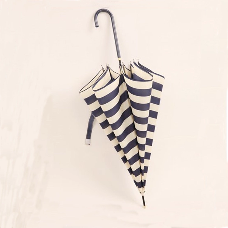 Leather Handle Stripe Print Umbrella