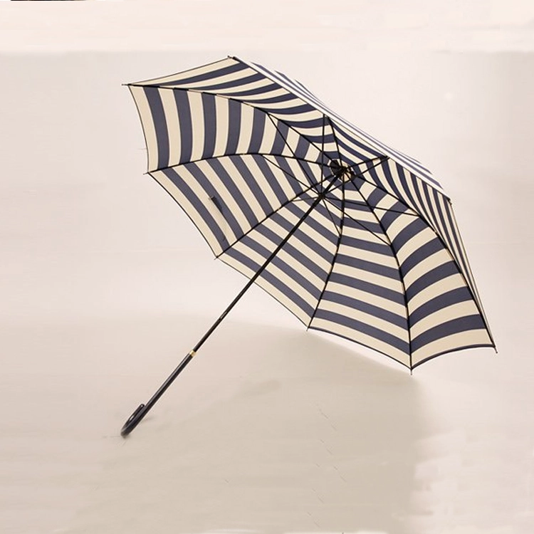 Leather Handle Stripe Print Umbrella