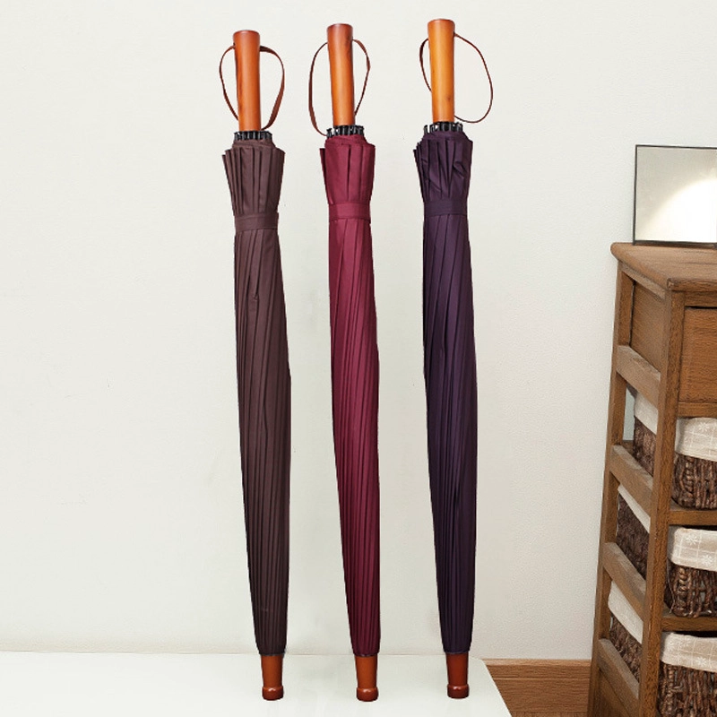 Lotus 2022 25 inch 24 ribs Wooden Handle Straight Retro Waterproof Man Umbrella