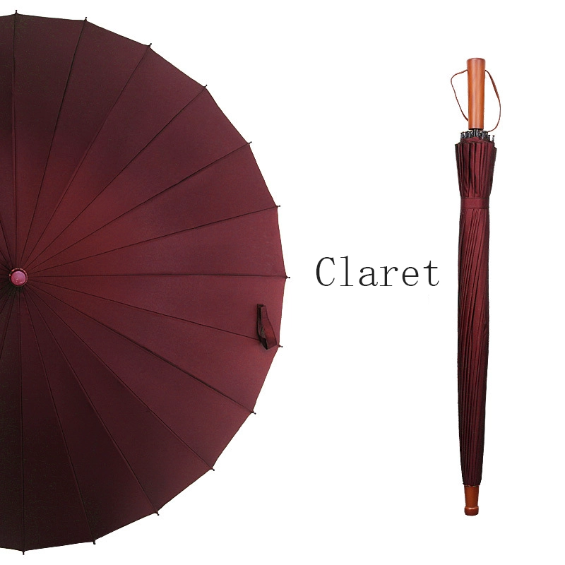 Lotus 2022 25 inch 24 ribs Wooden Handle Straight Retro Waterproof Man Umbrella