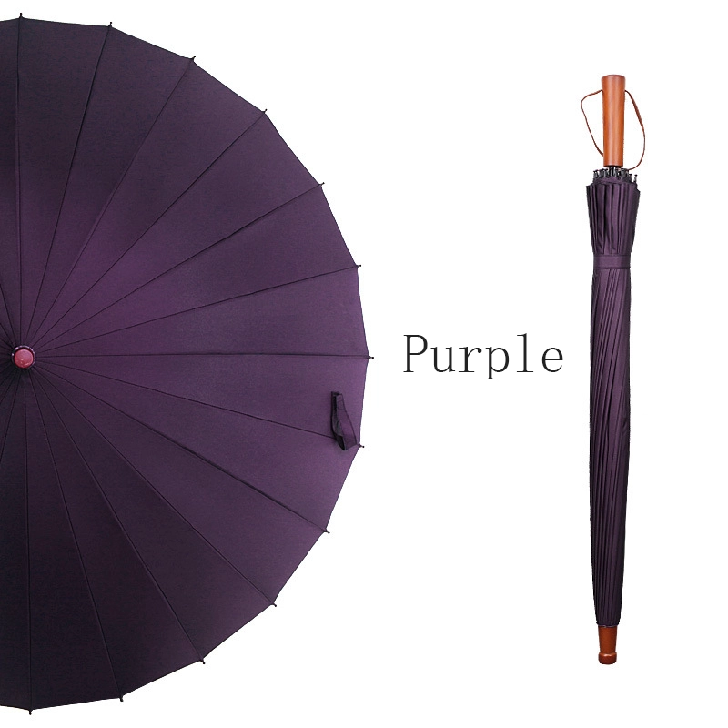Lotus 2022 25 inch 24 ribs Wooden Handle Straight Retro Waterproof Man Umbrella