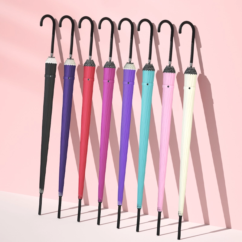 China Lotus 2022 Fashion Straight Pagoda Umbrella With Leather Handle fabrikant