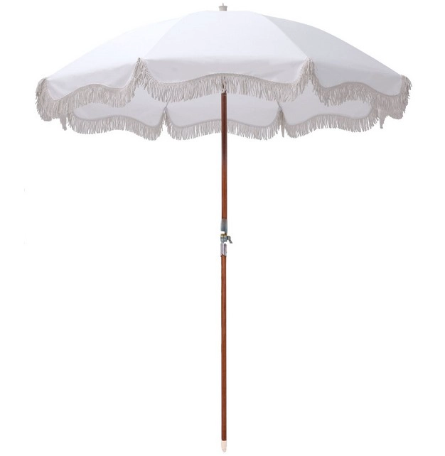 China Outdoor Custom Logo afdrukken Strandparasol met kwasten fabrikant