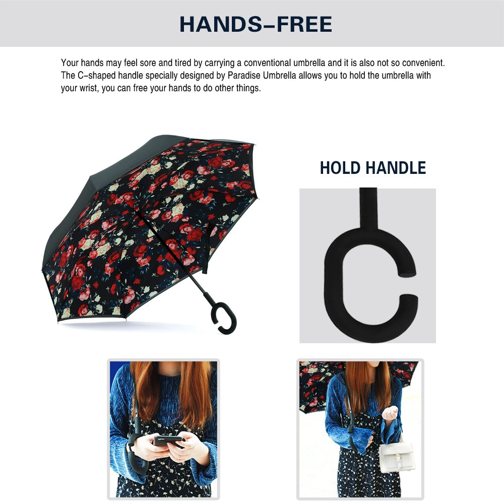 Parapluie inversé inversé de voiture à double couche de coupe-vent semi automatique ouvert fait sur commande de conception de motif