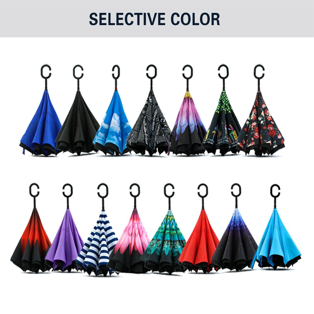 Parapluie inversé inversé de voiture à double couche de coupe-vent semi automatique ouvert fait sur commande de conception de motif