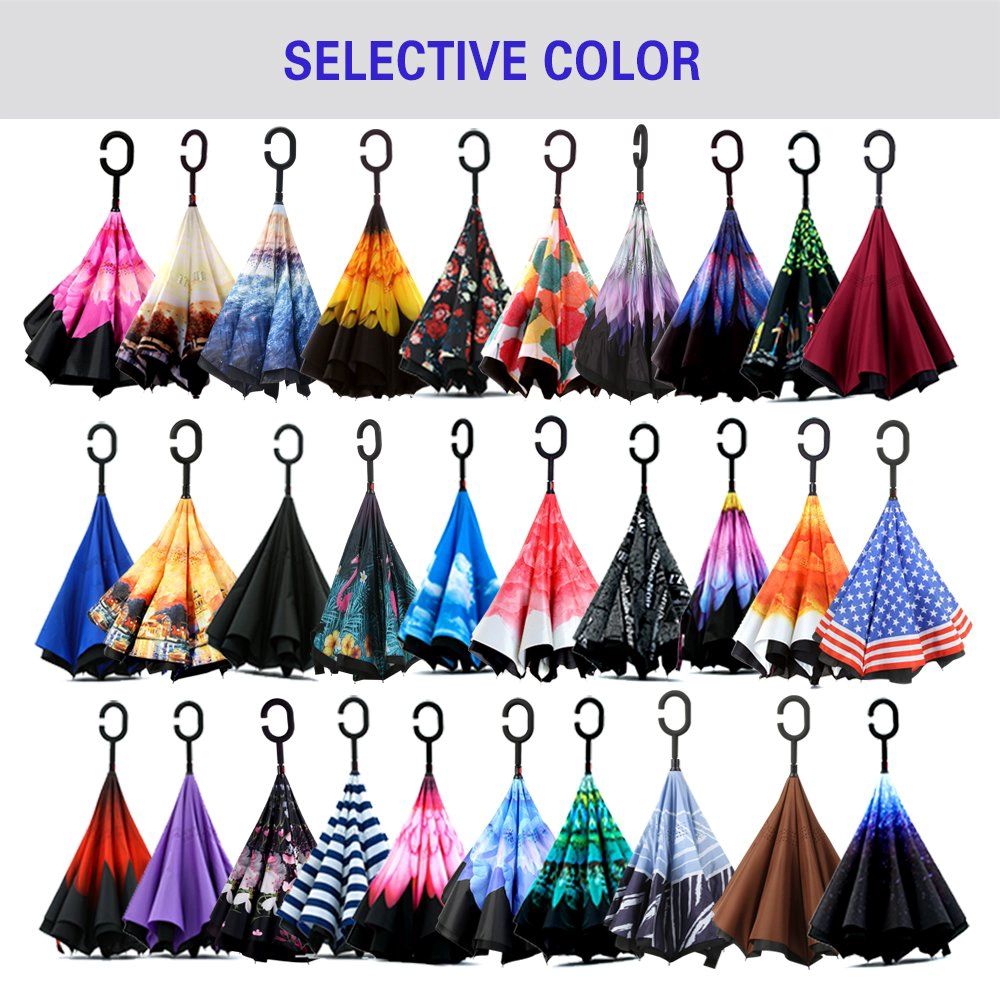 Prêt de parapluie coupe-vent double couche Logo imprimé parapluie inversé inversé personnalisé promotionnel
