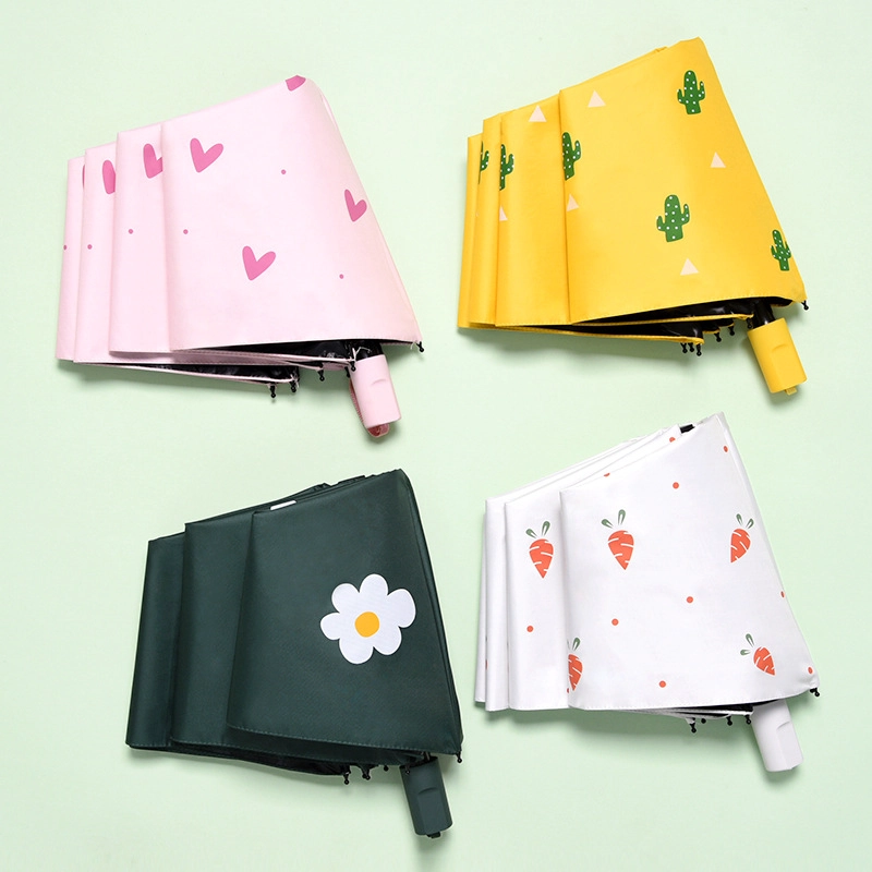 Wholesale auto 3 folding umbrella pongee rain UV Umbrella black OEM
