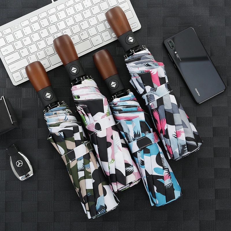 Wholesale auto 3 folding umbrella pongee rain UV Umbrella gray