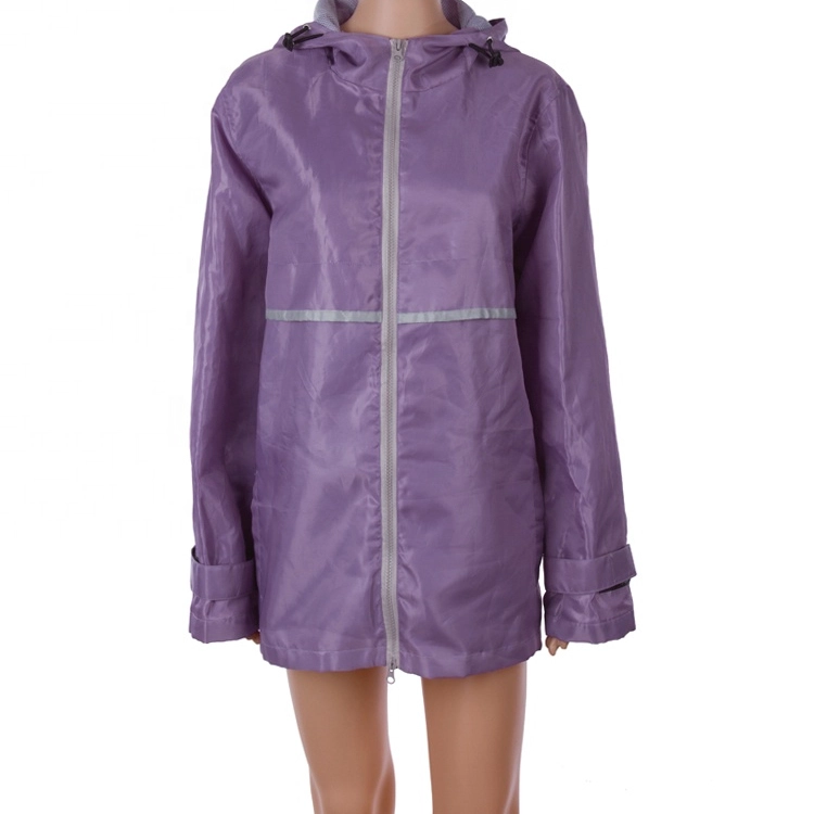 Wholesale high quality waterproof Watermelon red color worker Manufacturer's Ladies Full Zip Hooded Rain Coat