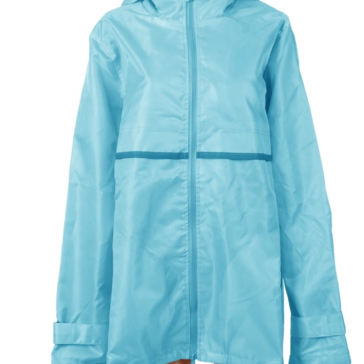 Wholesale high quality waterproof Watermelon red color worker Manufacturer's Ladies Full Zip Hooded Rain Coat