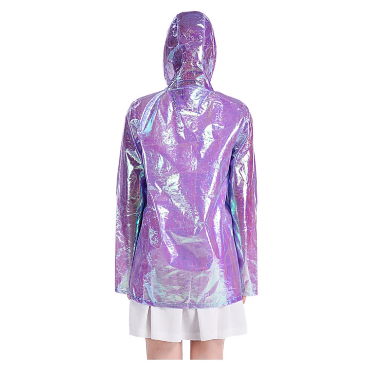 Wholesales fashion design metallic women holographic rain coat and color rain coat