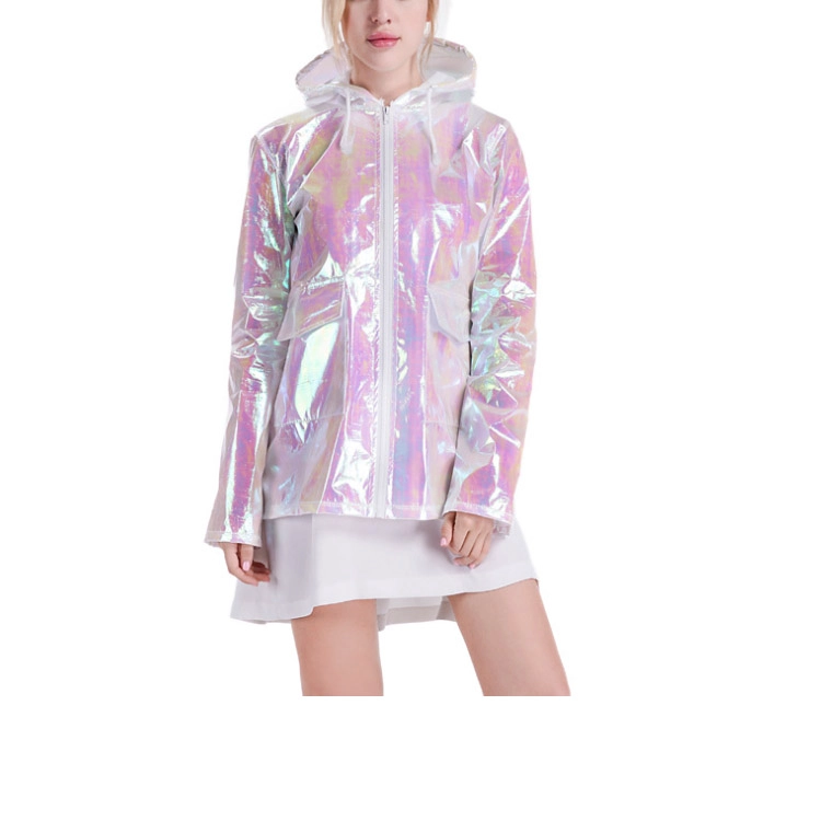 Wholesales fashion design metallic women holographic rain coat and color rain coat