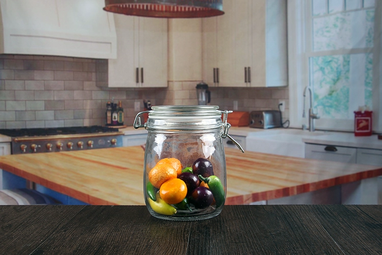 glass jar with hinged lid