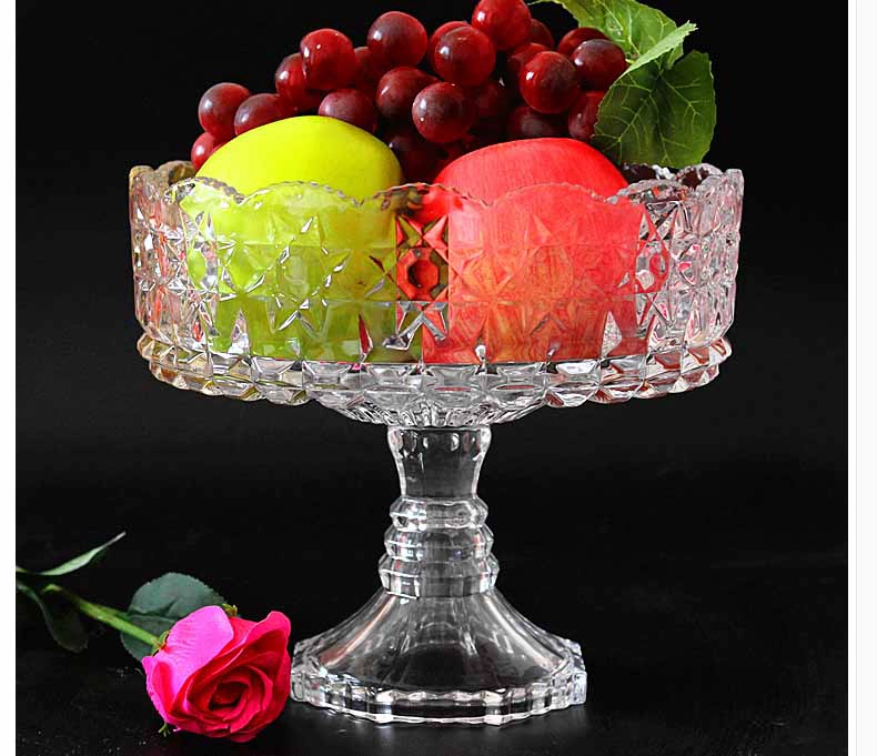Tall glass fruit bowl