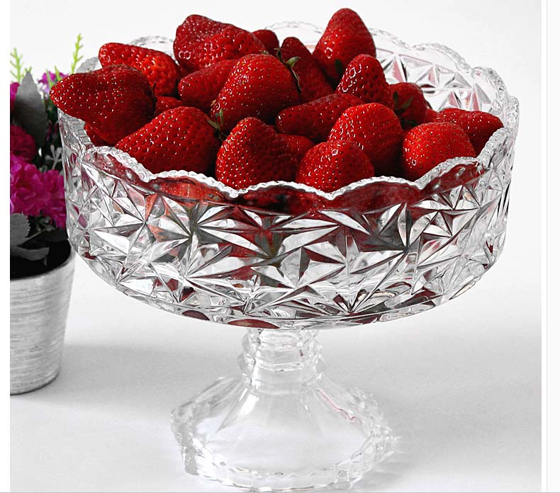 Tall glass fruit bowl