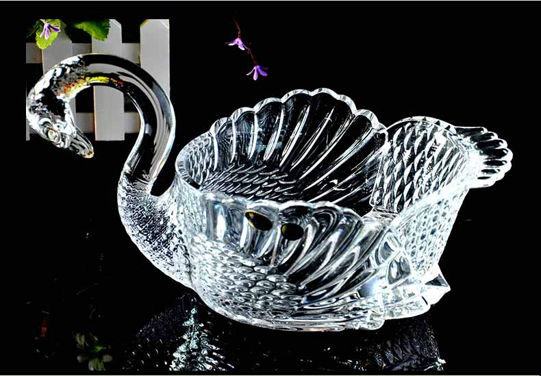 Swan crystal glass fruit bucket beautiful glass fruit containers wholesale