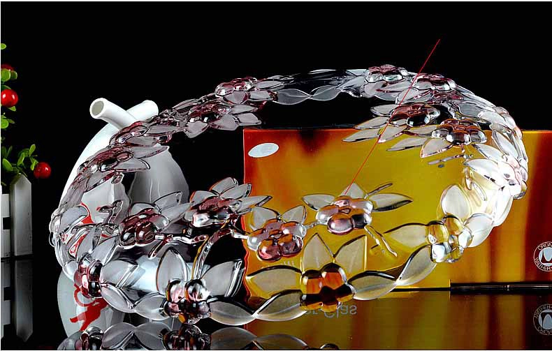 Print flower glass fruit bowl home transparent glass fruit bucket supplier