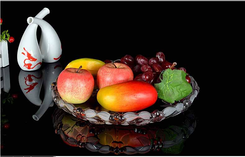 Print flower glass fruit bowl home transparent glass fruit bucket supplier