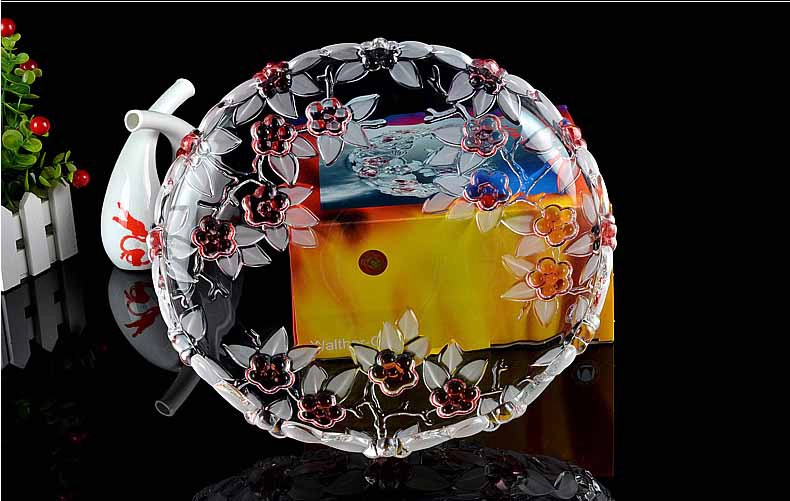 Print flower glass fruit bowl home transparent glass fruit bucket supplier