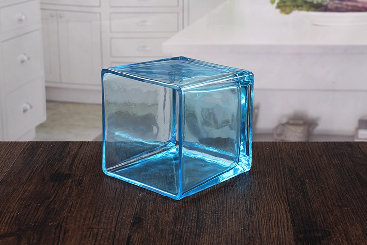 Blue Square Glass Candle Holders