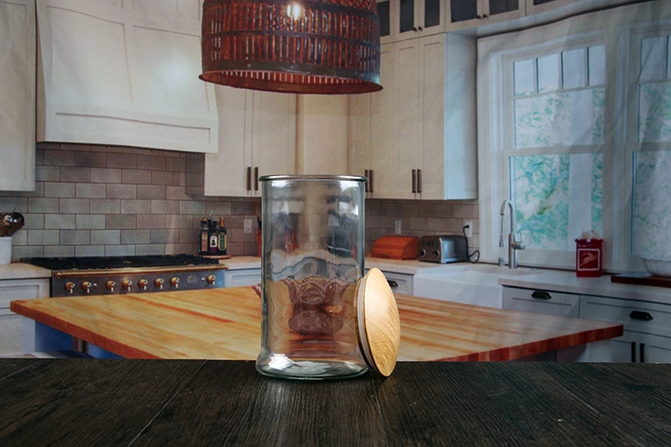 glass jars with wooden lids