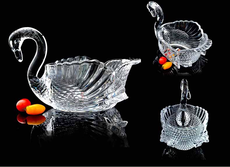 Swan crystal glass fruit bucket beautiful glass fruit containers wholesale